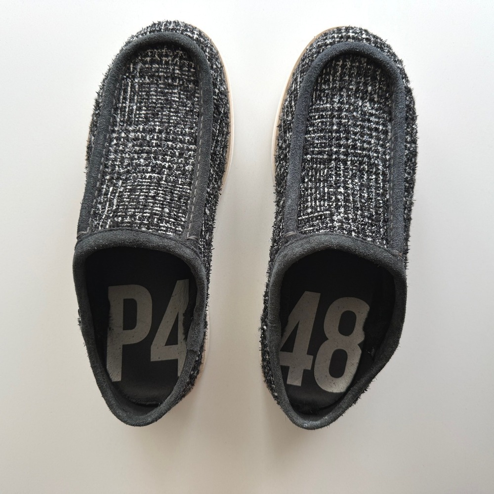 P448 Italy Bubble Shaka Slip On Gray Houndstooth Chunky Vibram Sole Shoes 7 7.5